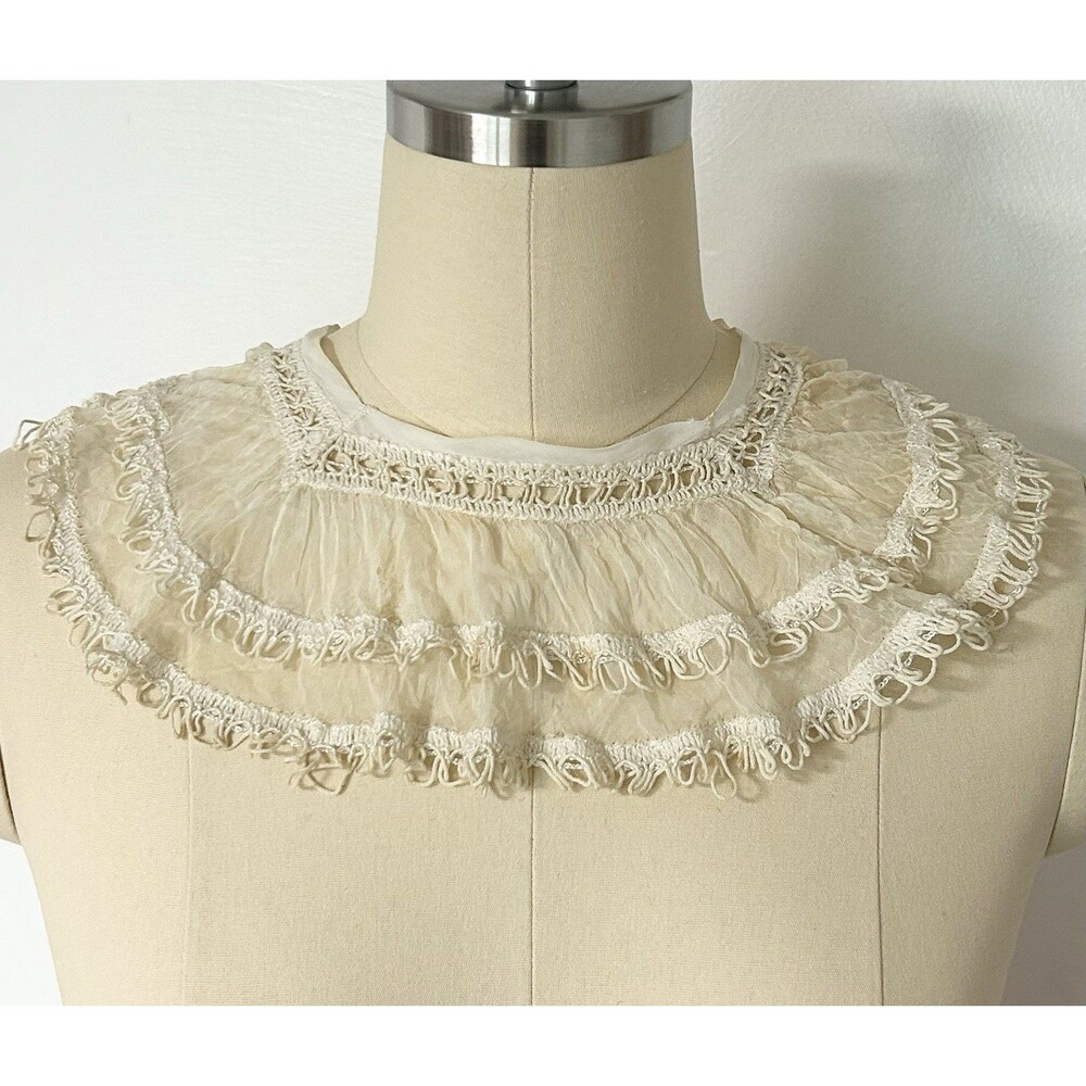 Antique 1900s Lady's Silk Linen Neck Collar Lace Square Handmade Delicate